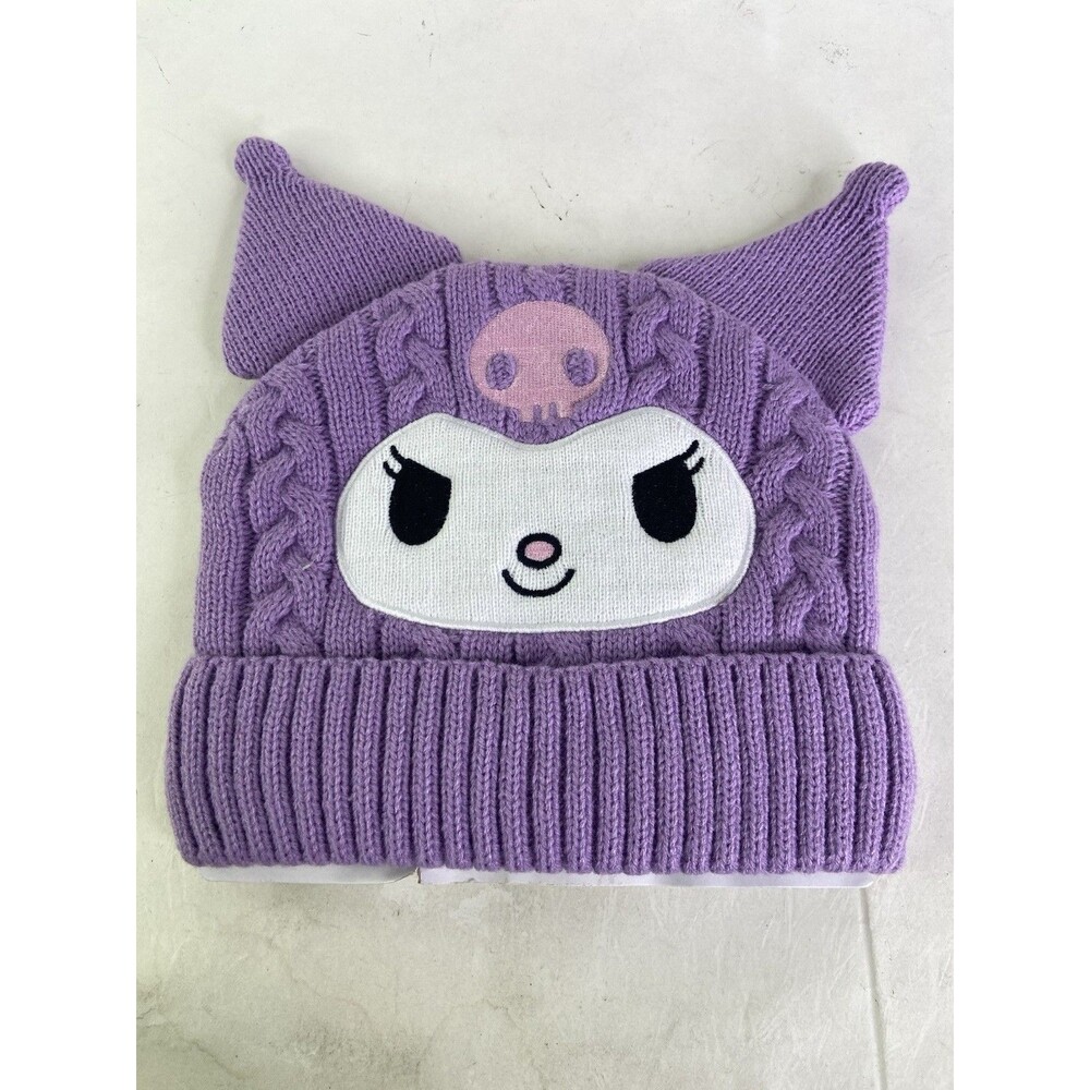 Sanrio Hello Kitty Kuromi Purple Knit Beanie Hat Cap  Lined Womens Kids OSFM